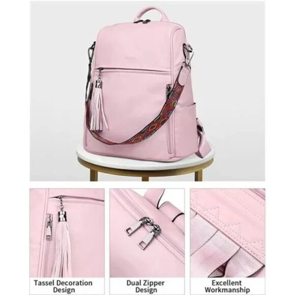 New Leather Backpack Convertible, Pink - Picture 6 of 7